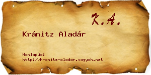 Kránitz Aladár névjegykártya